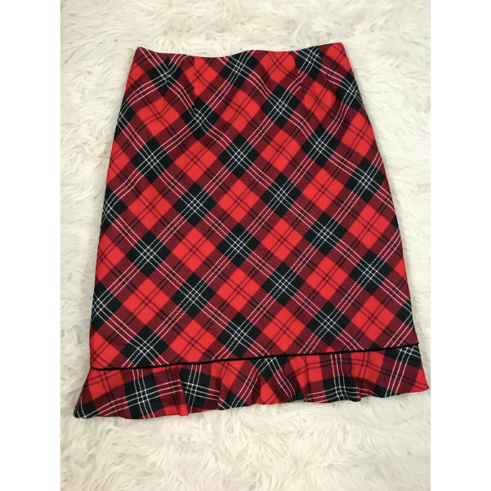 Pendleton Womens 12 Red Black Tartan Plaid Skirt Ruffle Hem Lined Midi USA